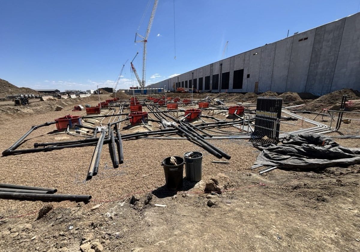 Generator fuel piping runs laid out across a data center site